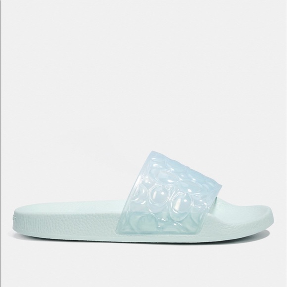 COACH Blue UNNA Embossed Logo Clear Jelly Slip On Sport Pool Slides Sandals 10 - Picture 4 of 13